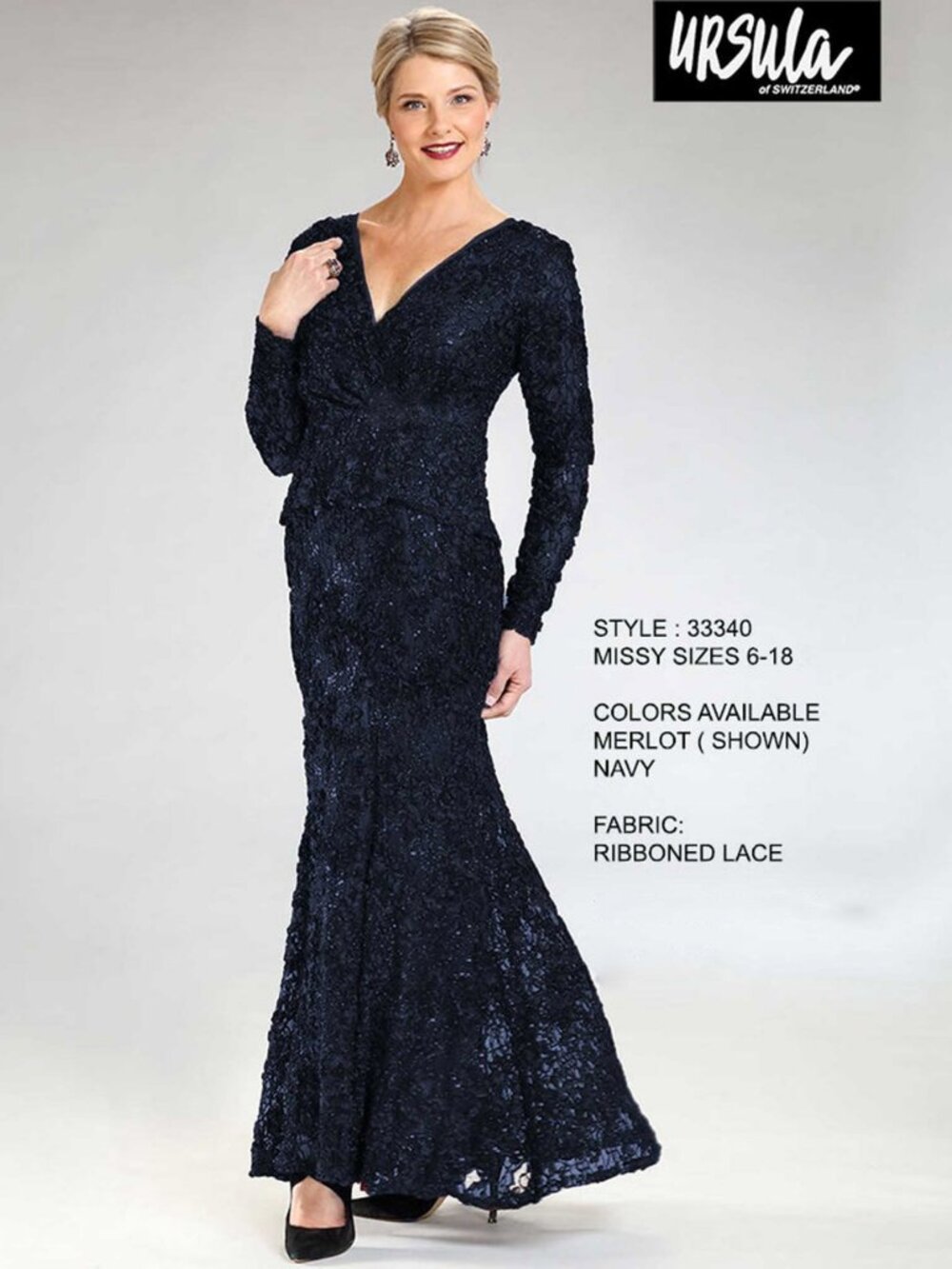 Sz 18 Ursula of Switzerland Navy Blue Lace/Sequin Peplum Gown Dress